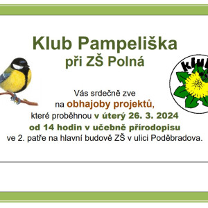 Pozvánka Klub Pampeliška - obhajoby projektů